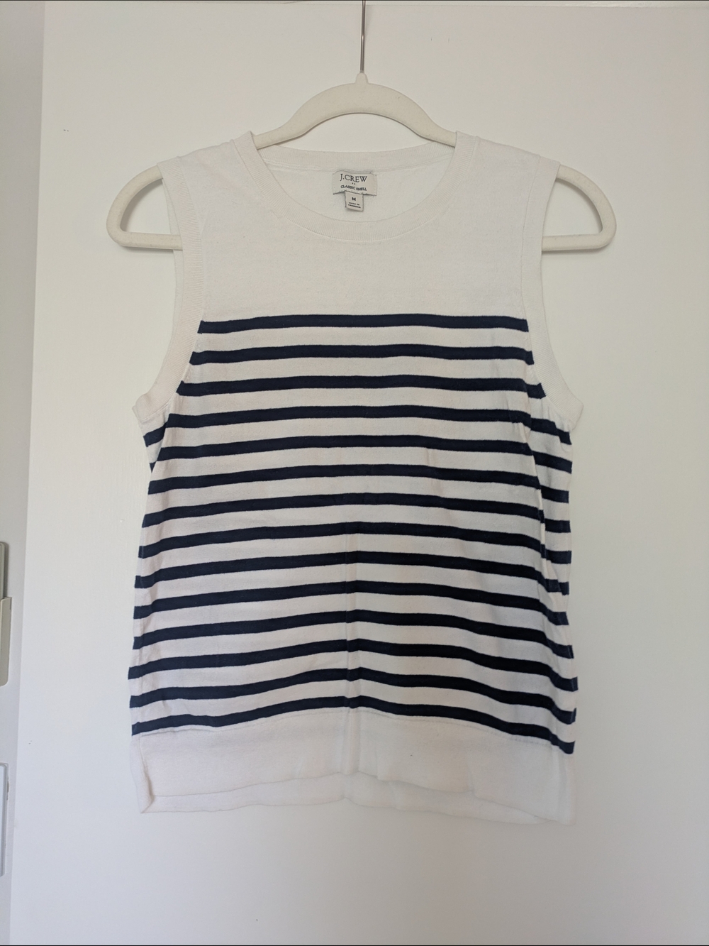 J. Crew White & Navy Striped Sleeveless Knit Tank